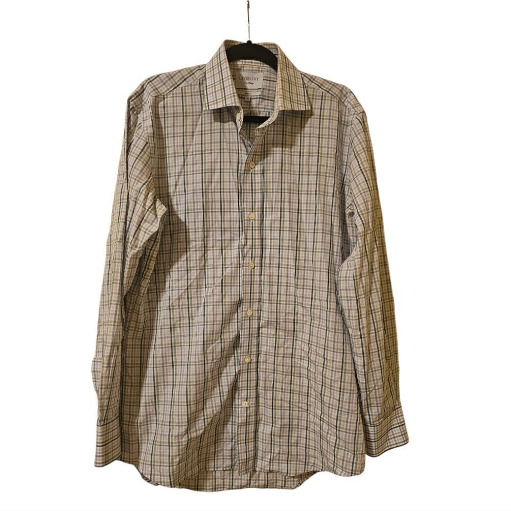 LEDBURY White Lavender Blue Plaid Button Down Dress Shirt - Size 16‎ (Large)